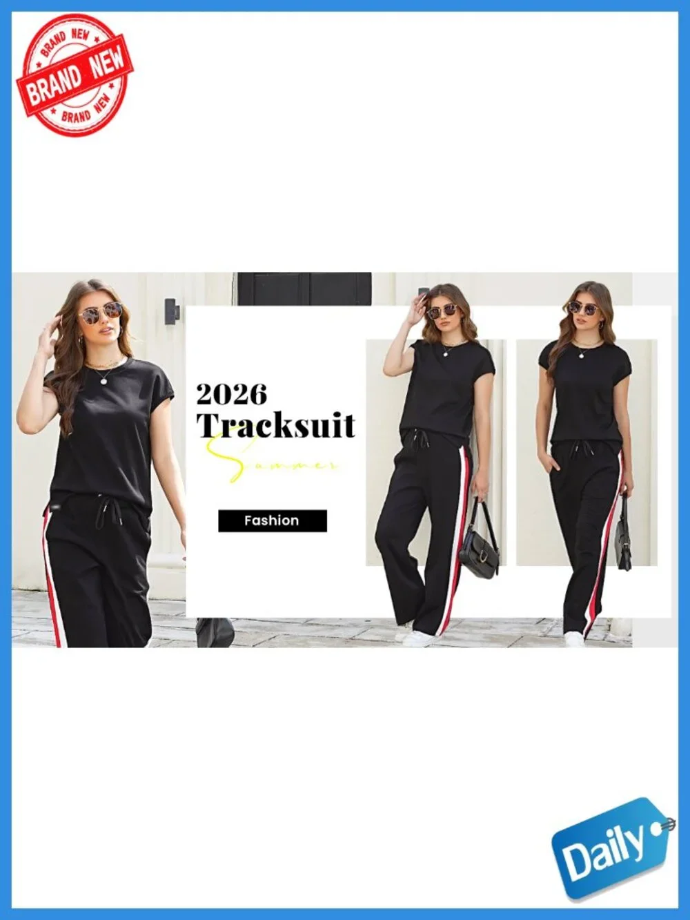 2 Piece Lounge Set for Women – Navy Side Stripe Pants & Cap Sleeve Top